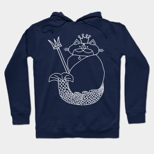 Kevin the Cat Mermaid King White Line Drawing Hoodie